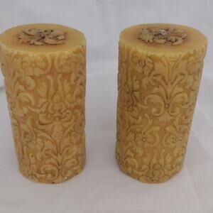 Hobby Lobby Ornate Gold Pillar Candles Set Of 2 Two
